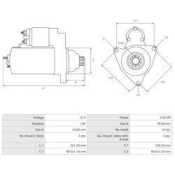 Starter replacing 1196795 / 36100-4A020 / 36100-4A025 Hyundai 2.2 kw