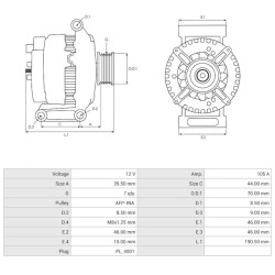 Alternateur Denso DAN985 remplace 021080-0010 / 021080-1010 Honda 105A