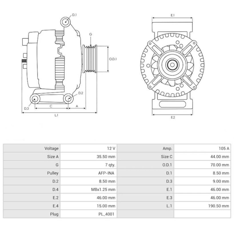 Alternador Denso DAN985 sustituye 021080-0010 / 021080-1010 Honda 105A