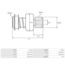 Pignon / lanceur pour démarreur Hitachi S114-319 / S114-320 / S114-320A