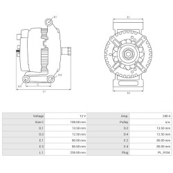 Alternator 0124625103 replacing 0124625081 / 0124625081 Caterpillar 240A