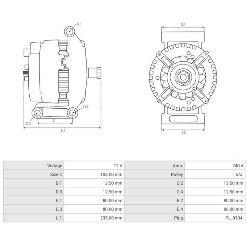 Alternador 0124625103 sustituye 0124625081 / 0124625081 Caterpillar 240A