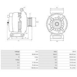 Alternador sustituye 5L8T-10300-KC / 5L8T-10300-KD / AJC8-18-300B