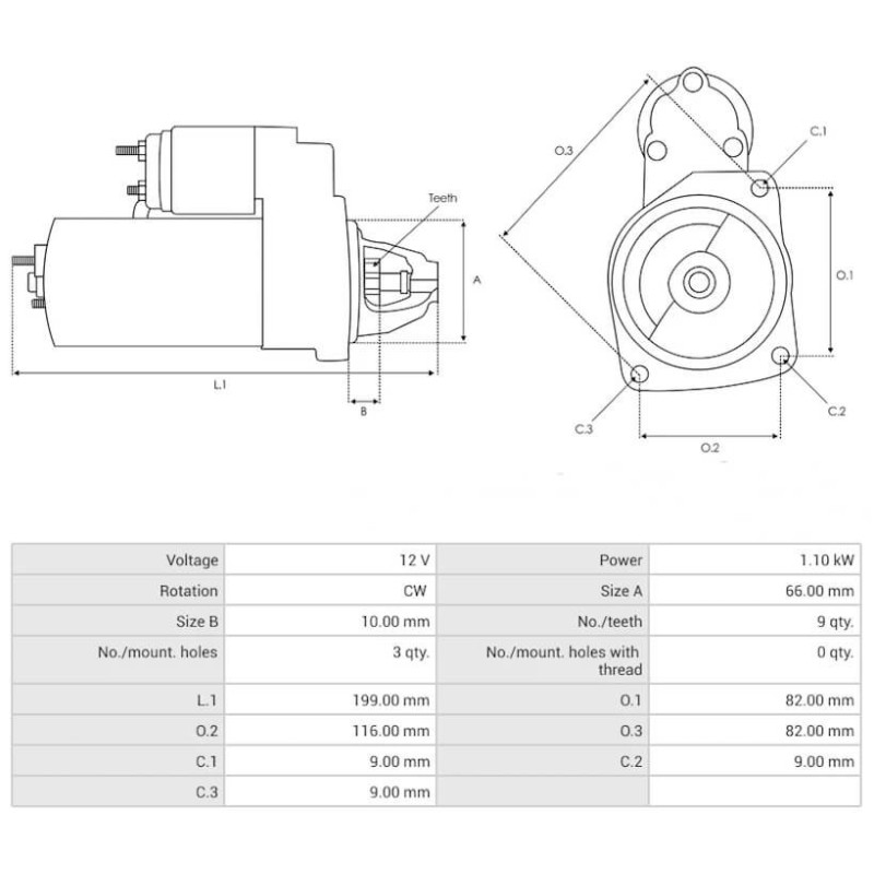 Motor de arranque 0001107490 sustituye 0001107066 / 0001107411