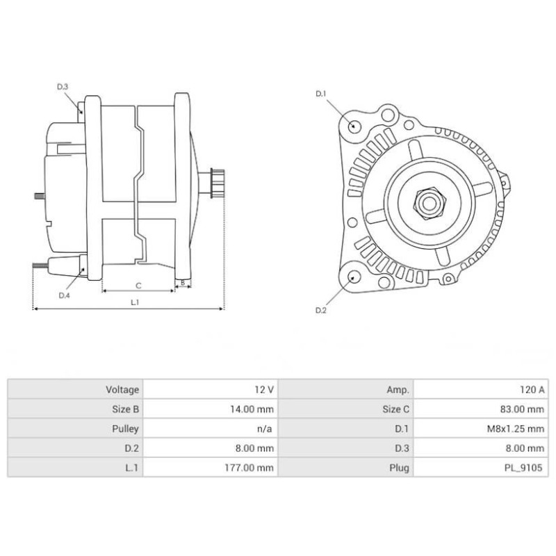 Alternador DENSO DAN1092 sustituye 101210-1580 / 101210-1581