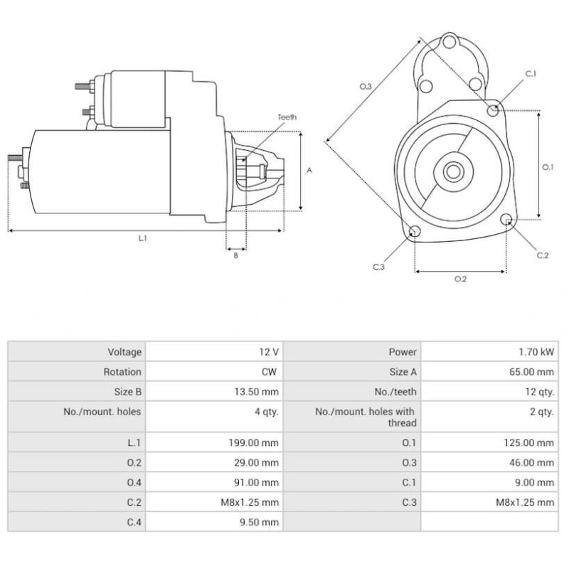 Motor de arranque sustituye M0T22473 / M000T22471 / M000T22471AM