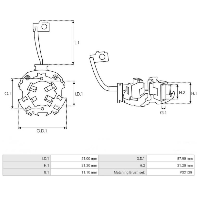 Kit di spazzole e portaspazzole per motorino di avviamento VALEO D9E40 / D9E43 / D9E44