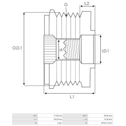 Poulie INA F-559320 pour alternateur Bosch 0124325093 / 0124515064 / 0124515091