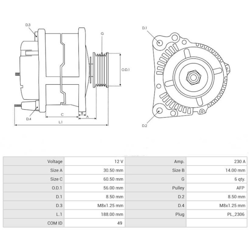 Alternador sustituye FG23S035 / FG23S061 / 059903018J