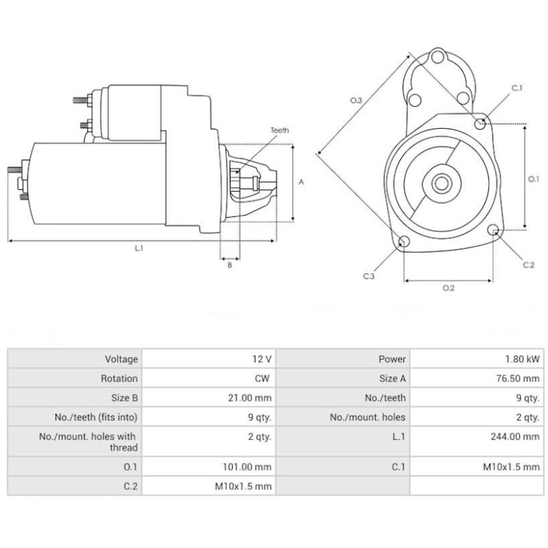 Motorino di avviamento equivalente 0001109057 / 12417508634 / 12417508636 per BMW 1.8 kw