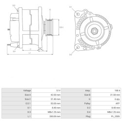 Alternateur remplace 104211-9361 / H1BT-10300-HA moteur FORD 150A