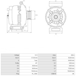 Alternatore replacing CG25S037 / A0009060404 Mercedes 250A