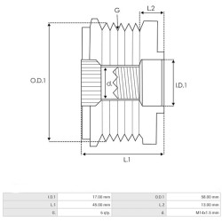 Riemenscheibe für lichtmaschine DENSO 104210-2320 / 104210-2520 / 104210-6791