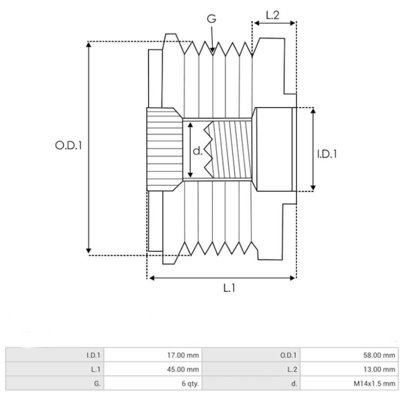 Riemenscheibe für lichtmaschine DENSO 104210-2320 / 104210-2520 / 104210-6791