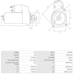 Anlasser ersetzt S114-906 / S114-943A / 55193356 Fiat 1.0 kw