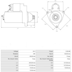 Démarreur 0001261107 remplace 0001241128 Mercedes/MAN 5.5 kw