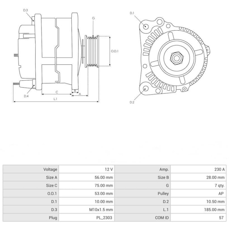 Alternator VALEO FG23S011 replacing 12317807187 / 12317808075 BMW 230A
