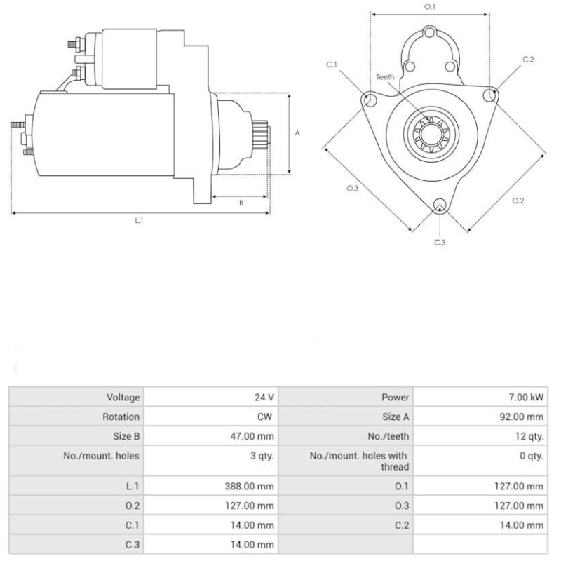 Motorino di avviamento sostituisce M9T82174 / M009T81971 Volvo Truck 7.0 kw