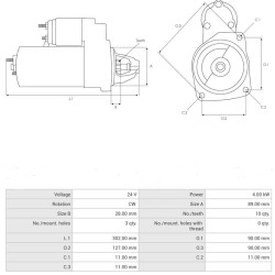 Motorino di avviamento 0001251006 sostituisce 0001231026 / 0001263019 Iveco 4.0 kw