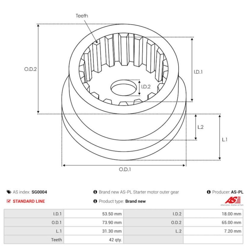 Outer gear for starter BOSCH 0001109003 / 0001109008 / 0001109011