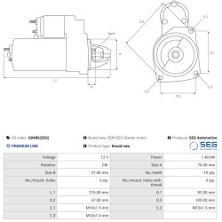 Démarreur 0001108430 remplace 0001108408 / 4M5T-11000-CApour voiture / moteur FORD