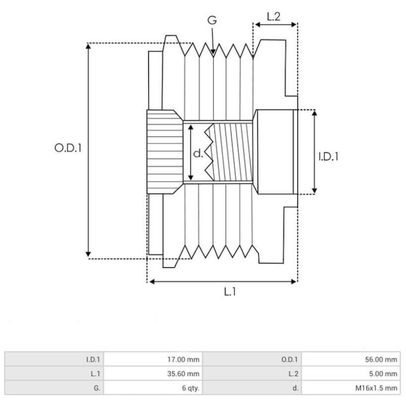 Puleggia per alternatore Bosch 0125711051 / 0125711089 Valéo FG20S018 / FGN18S100