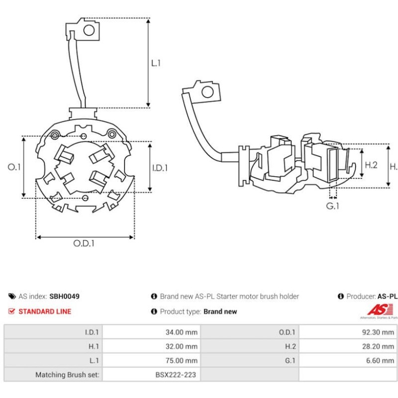 Portaescobillas para motor de arranque Bosch 0001260001 / 0001260002 / 0001260003
