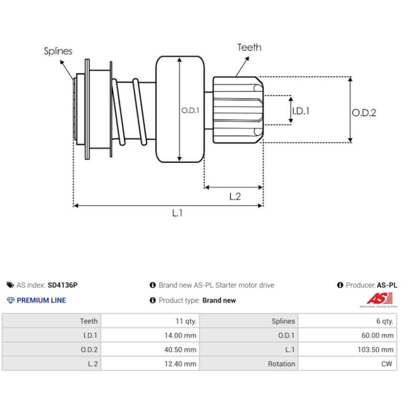 Drive / Pinion for starter LUCAS 26132 / 26132A / 26132F / 26172A