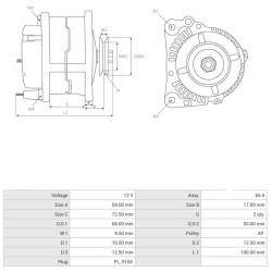 Alternador que reemplaza a 11.201.329 / 2943925 / AAK4155 para tractores AGRIFULL / LAMBORGHINI / SAME