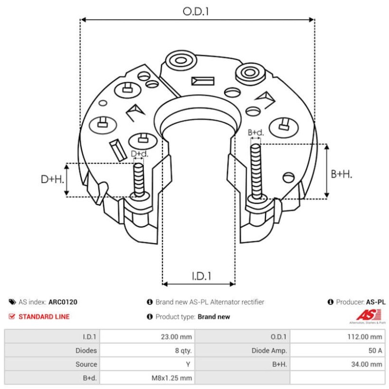 Rectificador para alternador BOSCH 0123315008 / 0123315013 / 0123315015