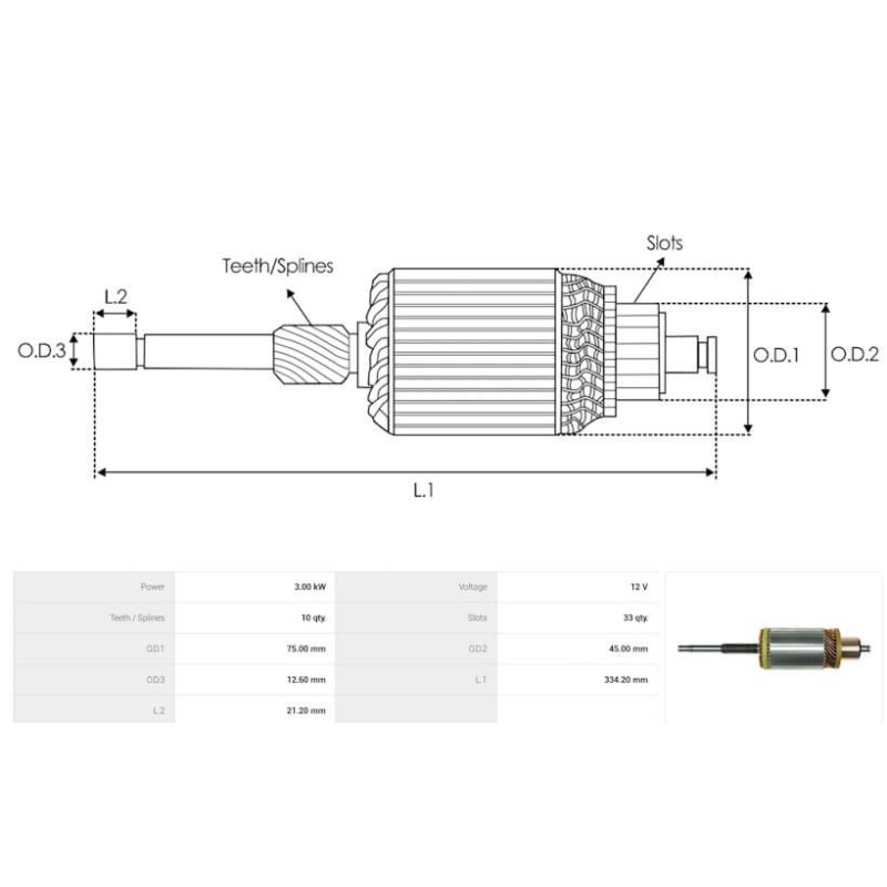 Armature for starter BOSCH 0001359001 / 0001359002 / 0001359003