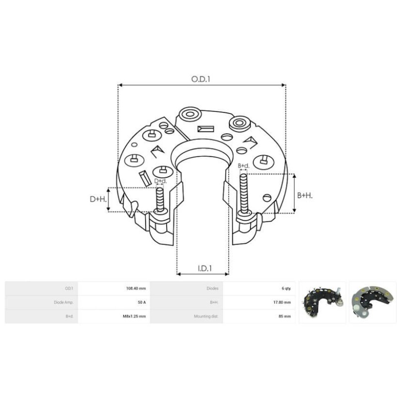 Rectificador para alternador VALEO A13VI277 / A13VI279 / 2542397 / 2542428