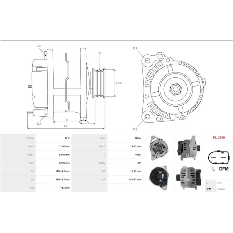 Alternateur 0124515341 remplace 0123510041 pour PORSCHE 911 / BOXSTER