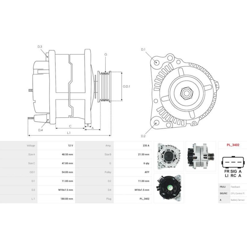 Alternator replaces CG25S032 / CG25S055 for FORD GALAXY III / S-MAX / EDGE 2.0 TDCi