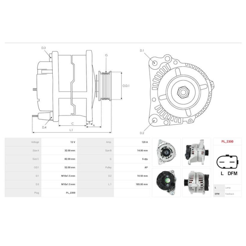 Alternador que reemplaza a 0123510041 / 0124515015 para PORSCHE 911 / BOXSTER