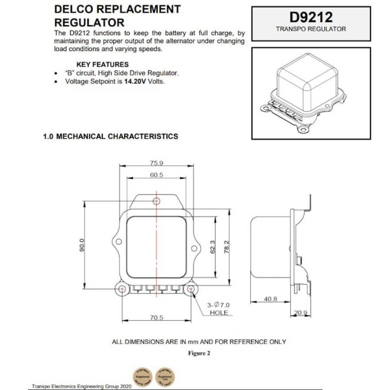 Régulateur pour Delco remy  1100068 / 1100553 / 1100557 / 1100558 / 1100566