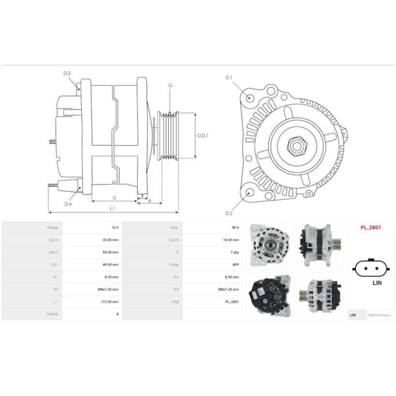 Alternator F000BL04TC / F000BL04C3 replaces 0120469062 for DOKKER / SANDERO II / LOGAN II