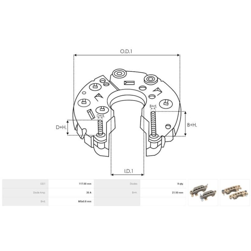 Rectificador para alternador Mitsubishi A009TU6499 / A9TU6499