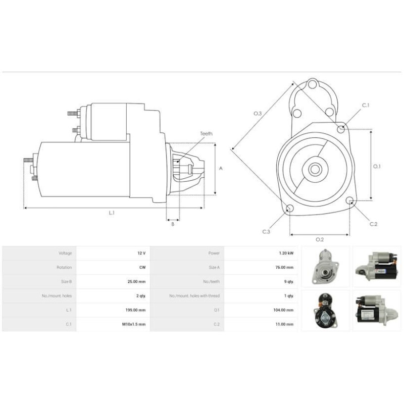 Anlasser 0001107527 ersetzt 0001107423 / 12412344243 für BMW Fahrzeuge
