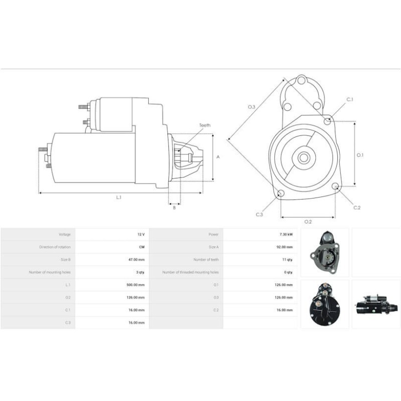 Démarreur remplace 10461033 / 10479104 / 8L6200 pour moteur CATERPILLAR / CASE IH / PERKINS