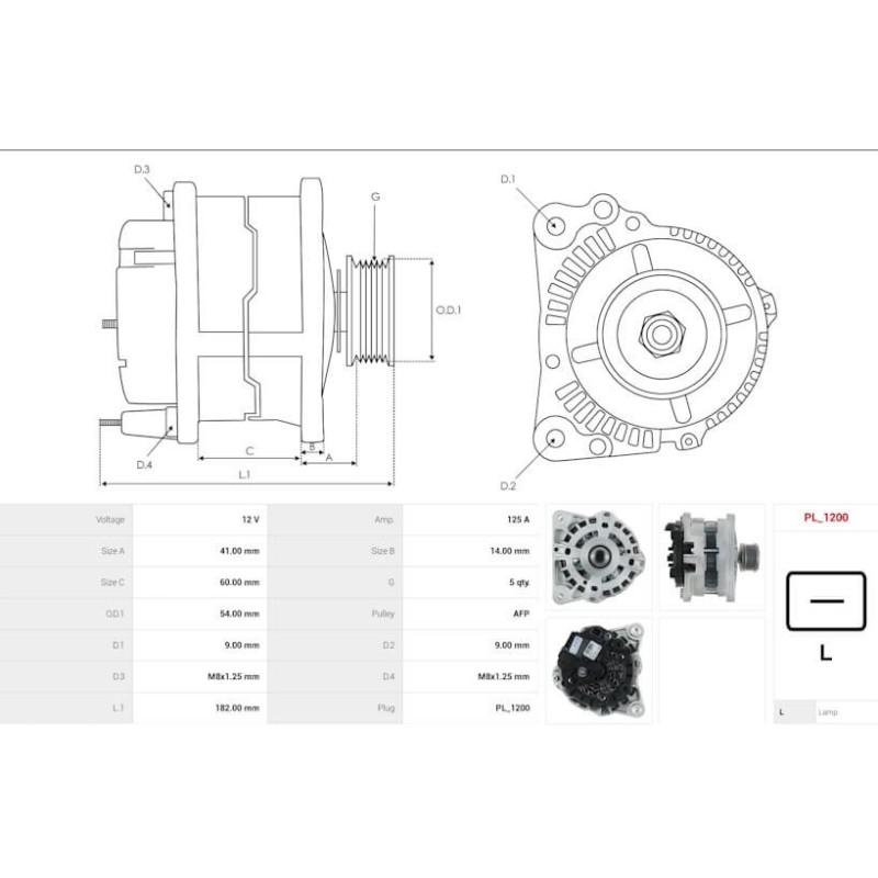 Alternatore F000BL078P sostituisce 7701476807 per DACIA / LOGAN / CLIO II / SCENIC II