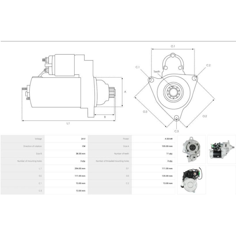 Motorino di avviamento sostituisce 0-24000-3260 / 0-24000-3261 / 0-61000-0290 Isuzu 4.5 kW