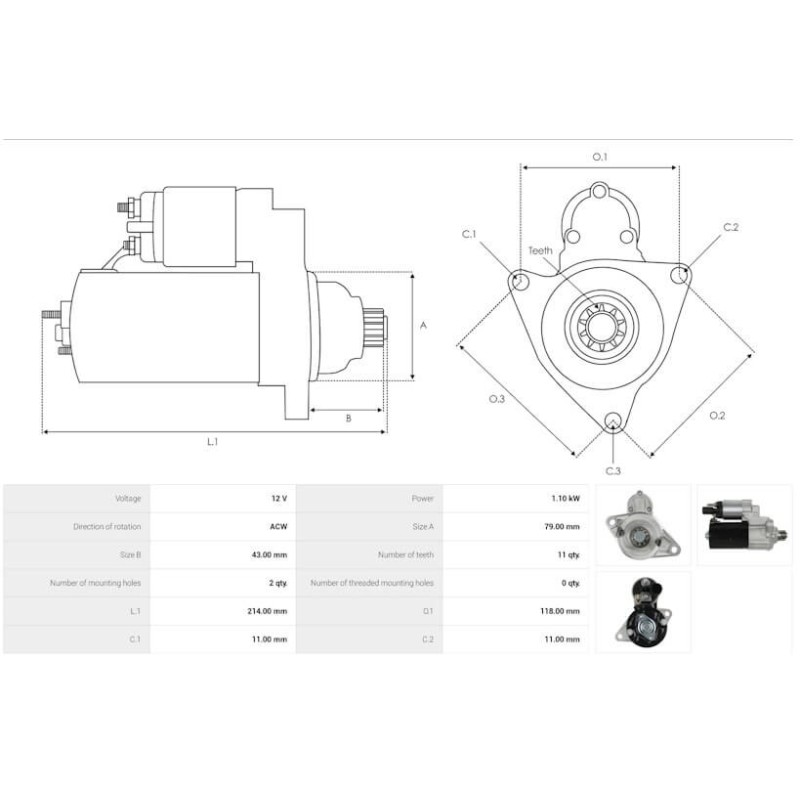 Motorino di avviamento 0001121435 sostituisce 0001121436 per AUDI / SEAT / SKODA / VW