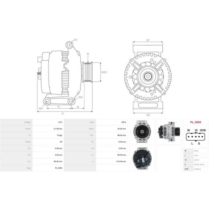 Alternatore 0124655932 sostituisce 01888010 / 1794786 per autocarro SCANIA