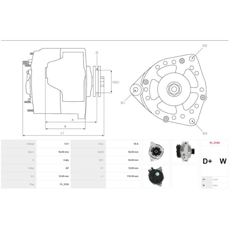 Alternatore in sostituzione di 2542356 / a13vi101 / a13vi233 / a13vi263 per Citroën / Fiat / Peugeot