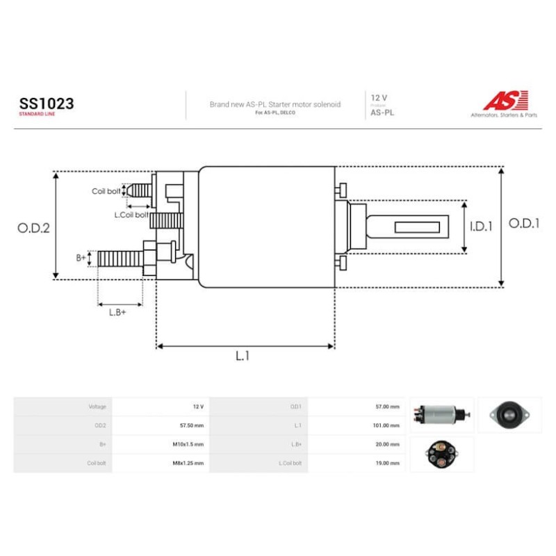 Solénoïde pour démarreur Delco Remy 10465058 / 10479604 / 1113269