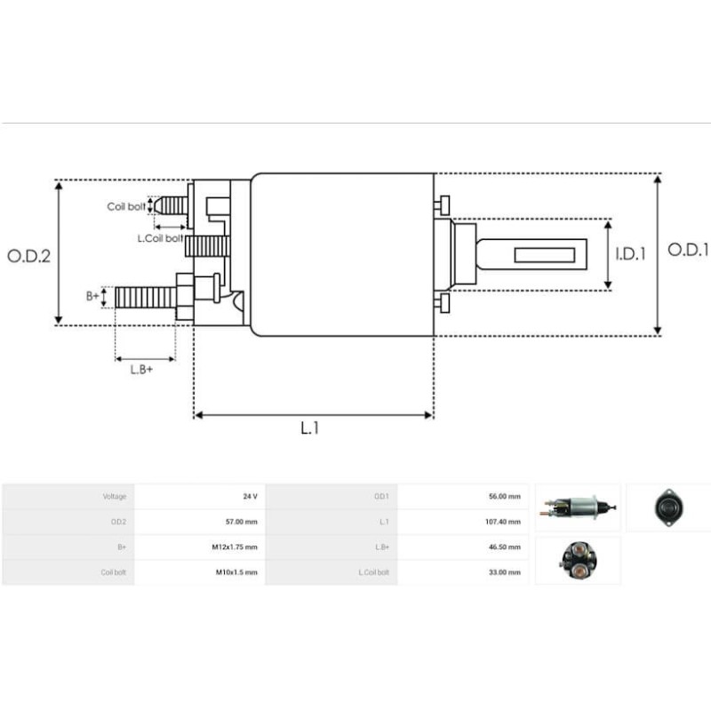 Solenoide pour démarreur Mitsubishi M009T20171 / M9T20171