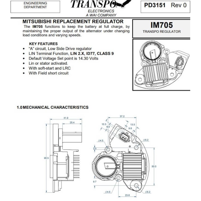 Regler für lichtmaschine Mitsubishi A004TJ0982 / A004TJ0982ZE