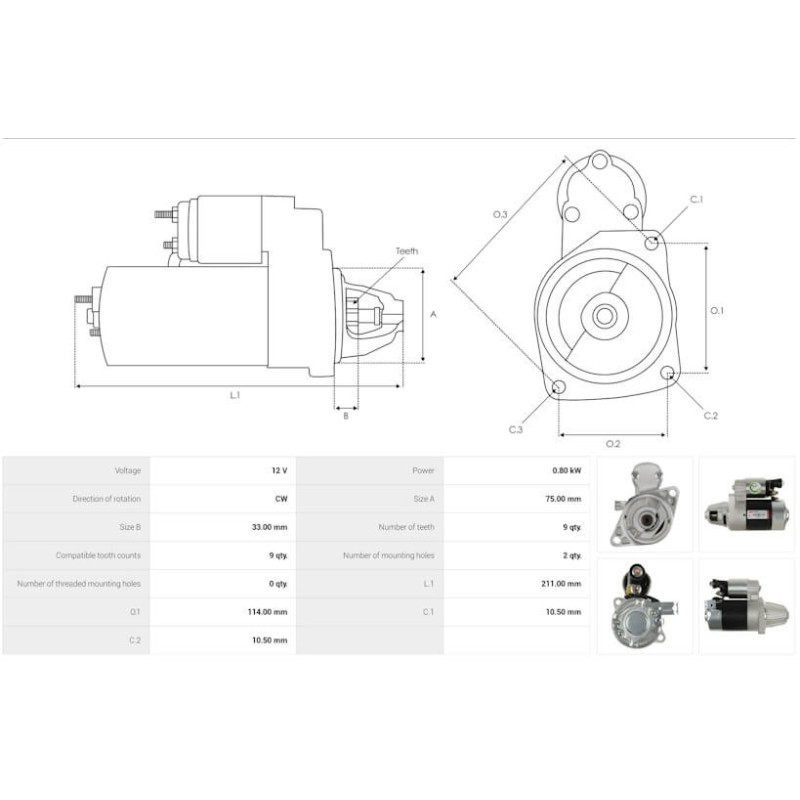 Démarreur remplace S114-614 / S114-606C / 31200-PC0-884 pour HONDA CIVIC V / CRX III